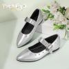 imagePANDANINJIA Girls Dress Shoes Studded Mary Jane Ballet Flats for Girl Pointed Toe Little Big Kid Flower Girl Party Formal Wedding ShoesSilverpu