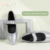imagePANDANINJIA Girls Dress Shoes Studded Mary Jane Ballet Flats for Girl Pointed Toe Little Big Kid Flower Girl Party Formal Wedding ShoesSilverpu