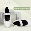 imagePANDANINJIA Girls Dress Shoes Studded Mary Jane Ballet Flats for Girl Pointed Toe Little Big Kid Flower Girl Party Formal Wedding ShoesWhitepu