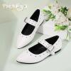 imagePANDANINJIA Girls Dress Shoes Studded Mary Jane Ballet Flats for Girl Pointed Toe Little Big Kid Flower Girl Party Formal Wedding ShoesWhitepu
