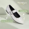 imagePANDANINJIA Girls Dress Shoes Studded Mary Jane Ballet Flats for Girl Pointed Toe Little Big Kid Flower Girl Party Formal Wedding ShoesWhitepu