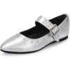 imagePANDANINJIA Girls Dress Shoes Studded Mary Jane Ballet Flats for Girl Pointed Toe Little Big Kid Flower Girl Party Formal Wedding ShoesSilverpu