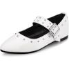imagePANDANINJIA Girls Dress Shoes Studded Mary Jane Ballet Flats for Girl Pointed Toe Little Big Kid Flower Girl Party Formal Wedding ShoesWhitepu