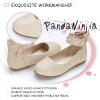 imagePANDANINJIA Girls Dress Shoes Flower Girl Ballet Flats Pearls Mary Jane Wedding Ankle Strap Toddler Little KidsGold Glitter