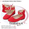 imagePANDANINJIA Girls Dress Shoes Flower Girl Ballet Flats Pearls Mary Jane Wedding Ankle Strap Toddler Little KidsRed Suede