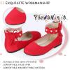 imagePANDANINJIA Girls Dress Shoes Flower Girl Ballet Flats Pearls Mary Jane Wedding Ankle Strap Toddler Little KidsRed Suede