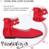 imagePANDANINJIA Girls Dress Shoes Flower Girl Ballet Flats Pearls Mary Jane Wedding Ankle Strap Toddler Little KidsRed Suede