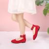 imagePANDANINJIA Girls Dress Shoes Flower Girl Ballet Flats Pearls Mary Jane Wedding Ankle Strap Toddler Little KidsRed Suede