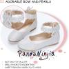 imagePANDANINJIA Girls Dress Shoes Flower Girl Ballet Flats Pearls Mary Jane Wedding Ankle Strap Toddler Little KidsSilver Glitter