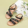 imagePANDANINJIA Gina Girls Sandals Open Toe Summer Flats Dress Sandals Shoes ToddlerLittle KidBig KidDiana Black Pu