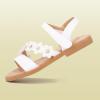 imagePANDANINJIA Gina Girls Sandals Open Toe Summer Flats Dress Sandals Shoes ToddlerLittle KidBig KidDiana White Pu