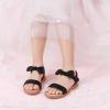 imagePANDANINJIA Gina Girls Sandals Open Toe Summer Flats Dress Sandals Shoes ToddlerLittle KidBig KidElla Black Pu