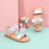 imagePANDANINJIA Gina Girls Sandals Open Toe Summer Flats Dress Sandals Shoes ToddlerLittle KidBig KidElla Silver Pu