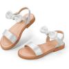 imagePANDANINJIA Gina Girls Sandals Open Toe Summer Flats Dress Sandals Shoes ToddlerLittle KidBig KidElla Silver Pu