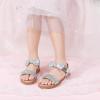 imagePANDANINJIA Gina Girls Sandals Open Toe Summer Flats Dress Sandals Shoes ToddlerLittle KidBig KidElla Silver Sequin