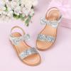 imagePANDANINJIA Gina Girls Sandals Open Toe Summer Flats Dress Sandals Shoes ToddlerLittle KidBig KidElla Silver Sequin