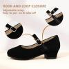 imagePANDANINJIA Girls Dress Shoes Toddler Little Big Kid Chunky Heels Wedding Party School PNEMY Flower Girl ShoesBlack Nubuck