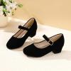imagePANDANINJIA Girls Dress Shoes Toddler Little Big Kid Chunky Heels Wedding Party School PNEMY Flower Girl ShoesBlack Nubuck