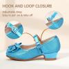 imagePANDANINJIA Girls Dress Shoes Toddler Little Big Kid Chunky Heels Wedding Party School PNEMY Flower Girl ShoesBlue Glitter