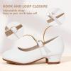 imagePANDANINJIA Girls Dress Shoes Toddler Little Big Kid Chunky Heels Wedding Party School PNEMY Flower Girl ShoesWhite Pu