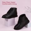 imagePANDANINJIA Toddler Girls Boots Kids Fashion Spring Fall Short Ankle Booties Comfort Lace Up Girl Flats Dress ShoesBlackpu