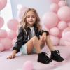 imagePANDANINJIA Toddler Girls Boots Kids Fashion Spring Fall Short Ankle Booties Comfort Lace Up Girl Flats Dress ShoesBlackpu