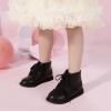 imagePANDANINJIA Toddler Girls Boots Kids Fashion Spring Fall Short Ankle Booties Comfort Lace Up Girl Flats Dress ShoesBlackpu