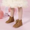imagePANDANINJIA Toddler Girls Boots Kids Fashion Spring Fall Short Ankle Booties Comfort Lace Up Girl Flats Dress ShoesBrownpu