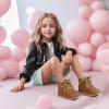 imagePANDANINJIA Toddler Girls Boots Kids Fashion Spring Fall Short Ankle Booties Comfort Lace Up Girl Flats Dress ShoesBrownpu