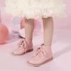 imagePANDANINJIA Toddler Girls Boots Kids Fashion Spring Fall Short Ankle Booties Comfort Lace Up Girl Flats Dress ShoesPinkpu