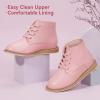 imagePANDANINJIA Toddler Girls Boots Kids Fashion Spring Fall Short Ankle Booties Comfort Lace Up Girl Flats Dress ShoesPinkpu
