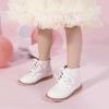imagePANDANINJIA Toddler Girls Boots Kids Fashion Spring Fall Short Ankle Booties Comfort Lace Up Girl Flats Dress ShoesWhitepu
