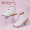 imagePANDANINJIA Toddler Girls Boots Kids Fashion Spring Fall Short Ankle Booties Comfort Lace Up Girl Flats Dress ShoesWhitepu