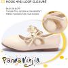 imagePANDANINJIA Toddler Girls Dress Shoes Flower Girl Flats Pearls Bow Mary Jane Wedding Party Flora ShoesBeige Pu