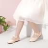 imagePANDANINJIA Toddler Girls Dress Shoes Flower Girl Flats Pearls Bow Mary Jane Wedding Party Flora ShoesBeige Pu