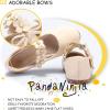 imagePANDANINJIA Toddler Girls Dress Shoes Flower Girl Flats Pearls Bow Mary Jane Wedding Party Flora ShoesBeige Pu