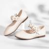 imagePANDANINJIA Toddler Girls Dress Shoes Flower Girl Flats Pearls Bow Mary Jane Wedding Party Flora ShoesBeige Pu