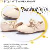 imagePANDANINJIA Toddler Girls Dress Shoes Flower Girl Flats Pearls Bow Mary Jane Wedding Party Flora ShoesBeige Pu
