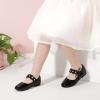 imagePANDANINJIA Toddler Girls Dress Shoes Flower Girl Flats Pearls Bow Mary Jane Wedding Party Flora ShoesBlack Patent