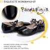 imagePANDANINJIA Toddler Girls Dress Shoes Flower Girl Flats Pearls Bow Mary Jane Wedding Party Flora ShoesBlack Patent