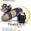 imagePANDANINJIA Toddler Girls Dress Shoes Flower Girl Flats Pearls Bow Mary Jane Wedding Party Flora ShoesBlack Patent