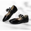 imagePANDANINJIA Toddler Girls Dress Shoes Flower Girl Flats Pearls Bow Mary Jane Wedding Party Flora ShoesBlack Patent