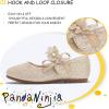 imagePANDANINJIA Toddler Girls Dress Shoes Flower Girl Flats Pearls Bow Mary Jane Wedding Party Flora ShoesGold Glitter