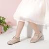 imagePANDANINJIA Toddler Girls Dress Shoes Flower Girl Flats Pearls Bow Mary Jane Wedding Party Flora ShoesGold Glitter