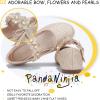 imagePANDANINJIA Toddler Girls Dress Shoes Flower Girl Flats Pearls Bow Mary Jane Wedding Party Flora ShoesGold Glitter