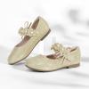 imagePANDANINJIA Toddler Girls Dress Shoes Flower Girl Flats Pearls Bow Mary Jane Wedding Party Flora ShoesGold Sparkle