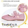 imagePANDANINJIA Toddler Girls Dress Shoes Flower Girl Flats Pearls Bow Mary Jane Wedding Party Flora ShoesHotpink Glitter