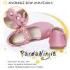 imagePANDANINJIA Toddler Girls Dress Shoes Flower Girl Flats Pearls Bow Mary Jane Wedding Party Flora ShoesHotpink Glitter
