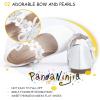 imagePANDANINJIA Toddler Girls Dress Shoes Flower Girl Flats Pearls Bow Mary Jane Wedding Party Flora ShoesIvory Silk