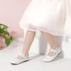 imagePANDANINJIA Toddler Girls Dress Shoes Flower Girl Flats Pearls Bow Mary Jane Wedding Party Flora ShoesIvory Silk